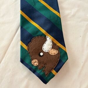 Neck Tie American Bison Felt Patch Silk Green Blue Yellow Repp Buffalo Mascot